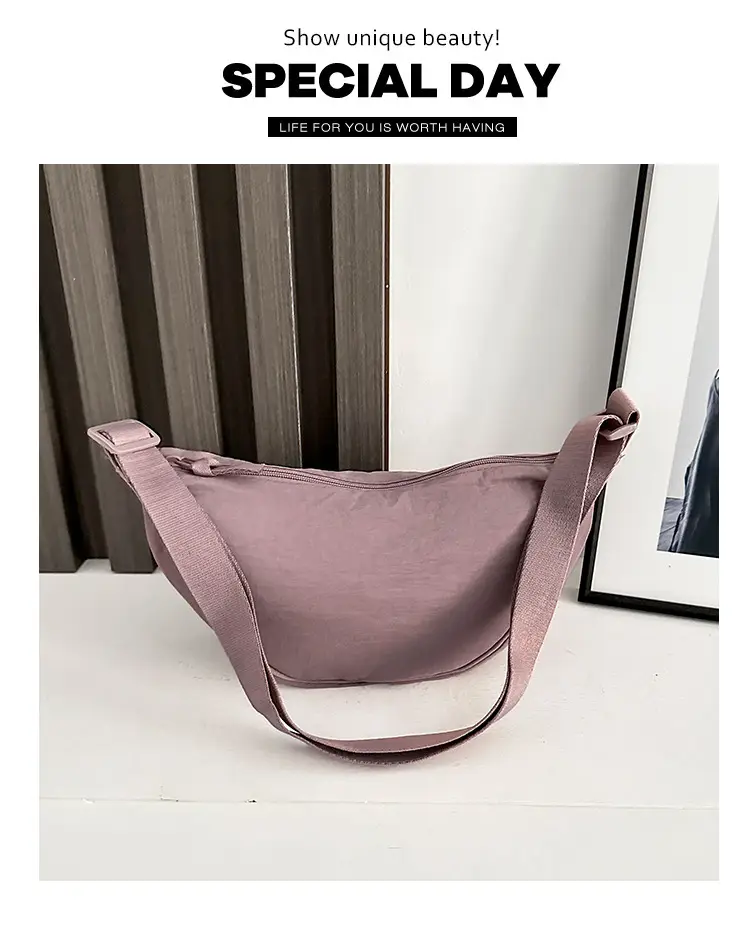 Pink Nylon Crossbody Bag for Women with Wide Strap — feature 38
