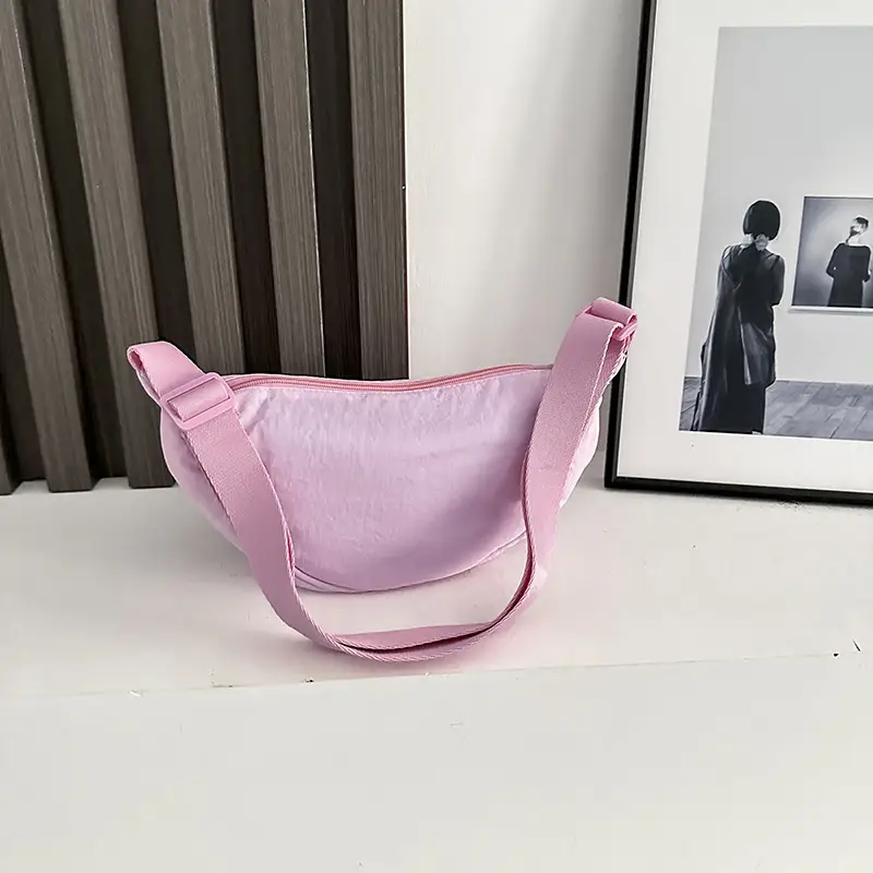 Pink Nylon Crossbody Bag for Women with Wide Strap