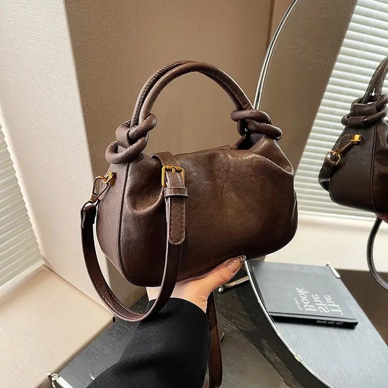 Women's Retro Pleated Shoulder Bag Brown 2024 - Image 7