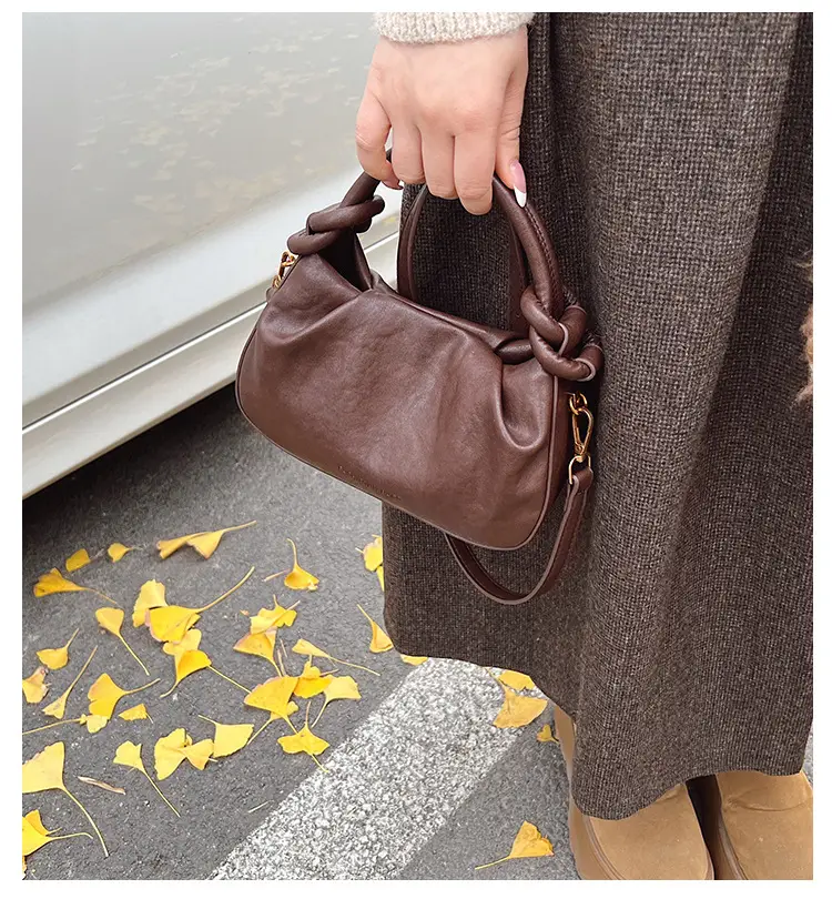 Women's Retro Pleated Shoulder Bag Brown 2024 — feature 1