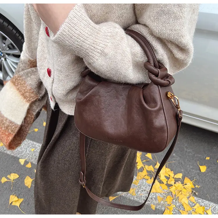 Women's Retro Pleated Shoulder Bag Brown 2024 — feature 10