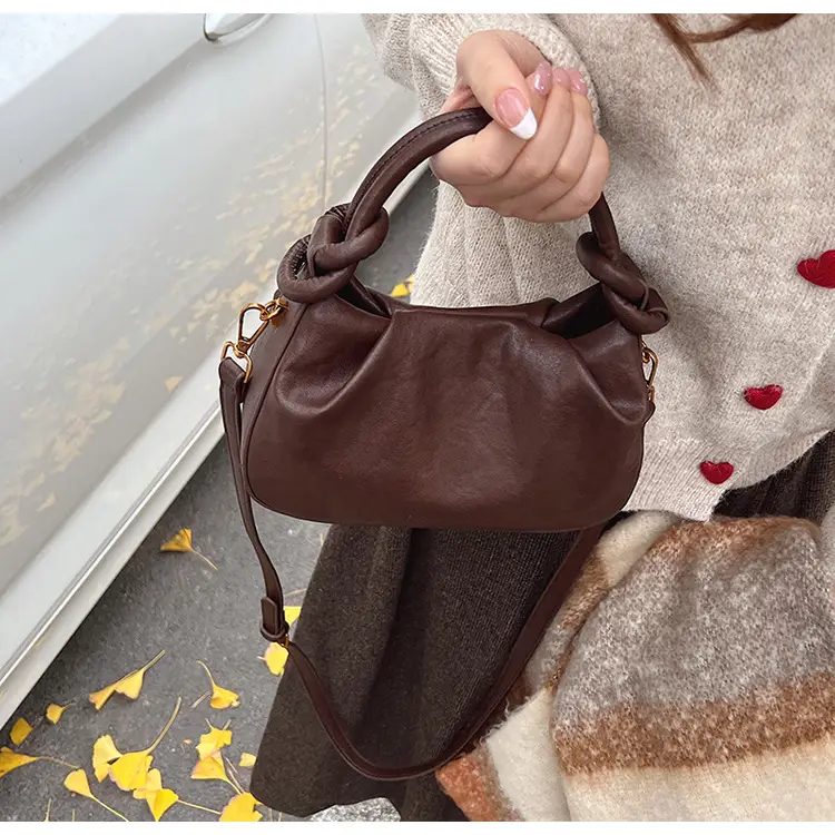 Women's Retro Pleated Shoulder Bag Brown 2024 — feature 11