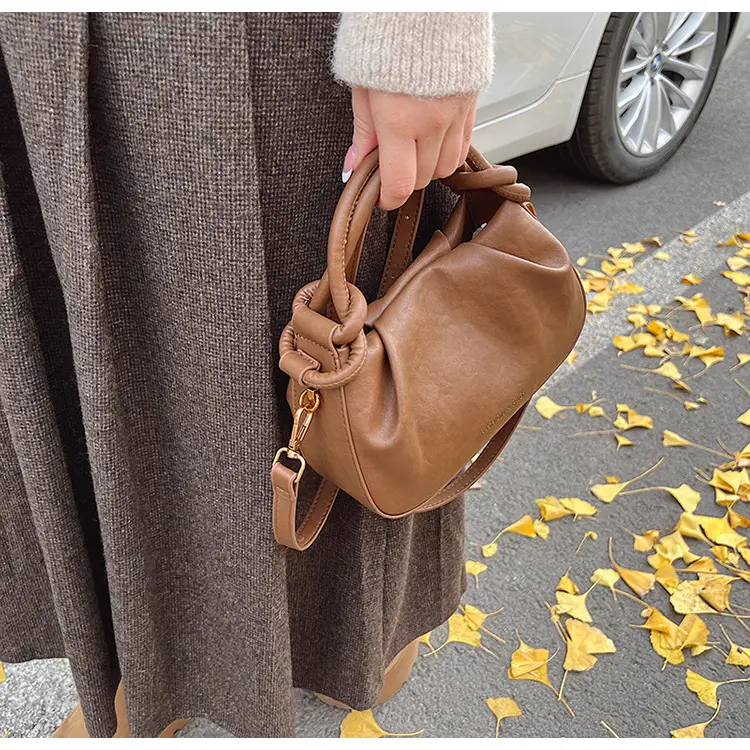 Women's Retro Pleated Shoulder Bag Brown 2024 — feature 14