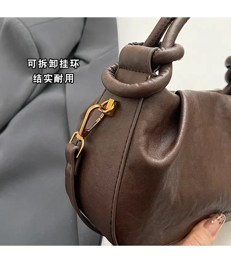 Women's Retro Pleated Shoulder Bag Brown 2024 — feature 3