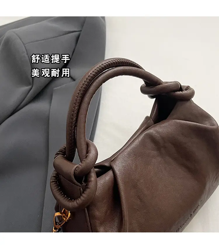 Women's Retro Pleated Shoulder Bag Brown 2024 — feature 4