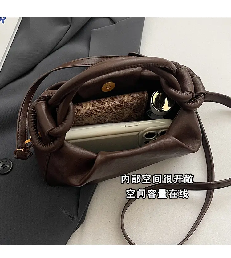 Women's Retro Pleated Shoulder Bag Brown 2024 — feature 8