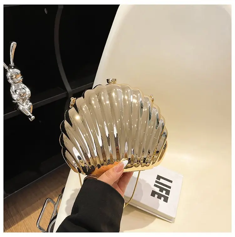 Evening Bags New Women Scallop Textured Mirror Shoulder Crossbody - Image 6