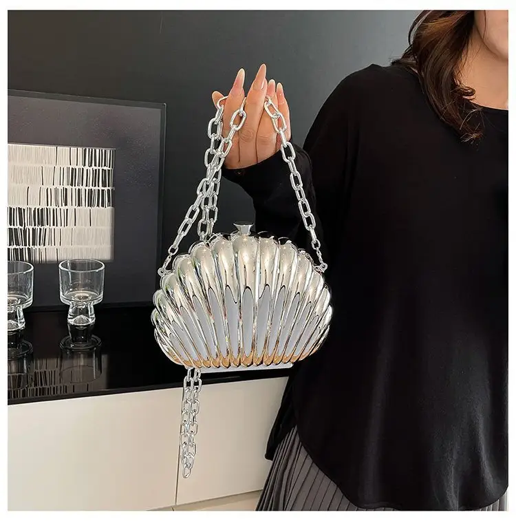 Evening Bags New Women Scallop Textured Mirror Shoulder Crossbody - Image 2