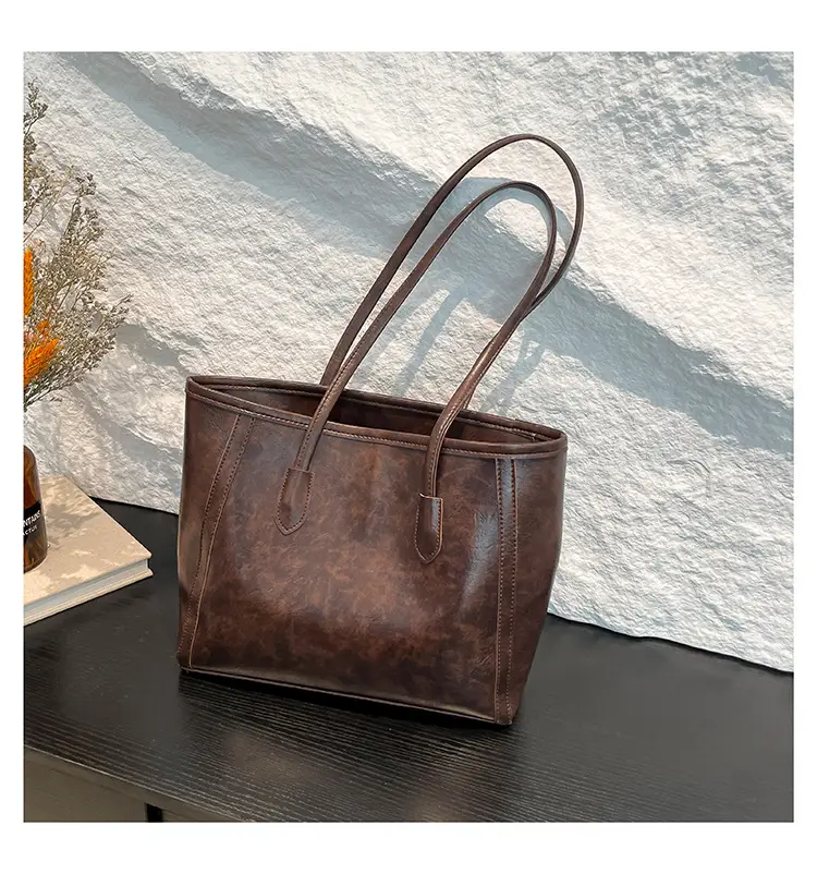 Women's Large Capacity Leather Tote Bag Brown 2024 — feature 21