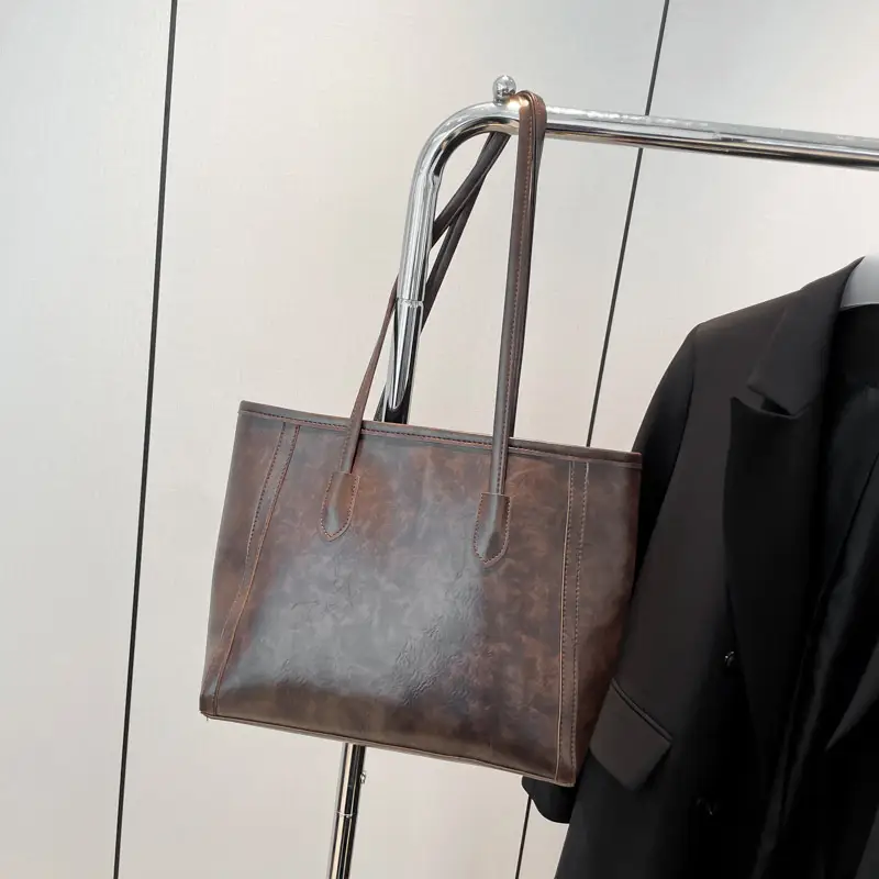 Women's Large Capacity Leather Tote Bag Brown 2024 - Image 2