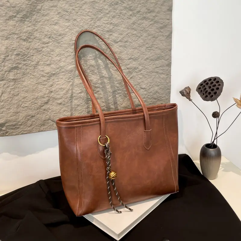 Women's Large Capacity Leather Tote Bag Brown 2024 - Image 7