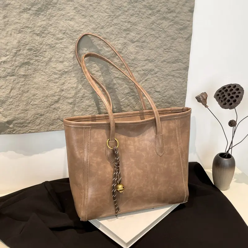 Women's Large Capacity Leather Tote Bag Brown 2024 - Image 8