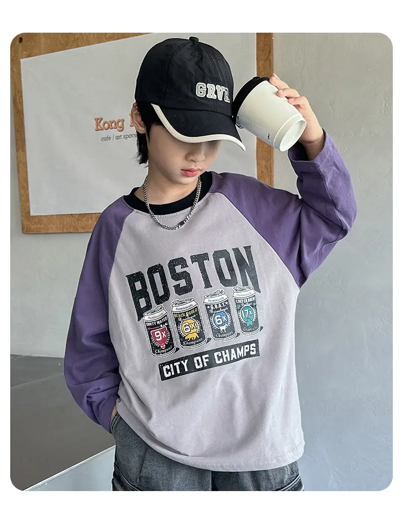 Boys Long Sleeve Boston City of Camels T-Shirt Purple — feature 21