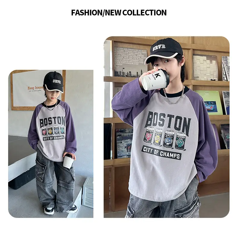 Boys Long Sleeve Boston City of Camels T-Shirt Purple — feature 22