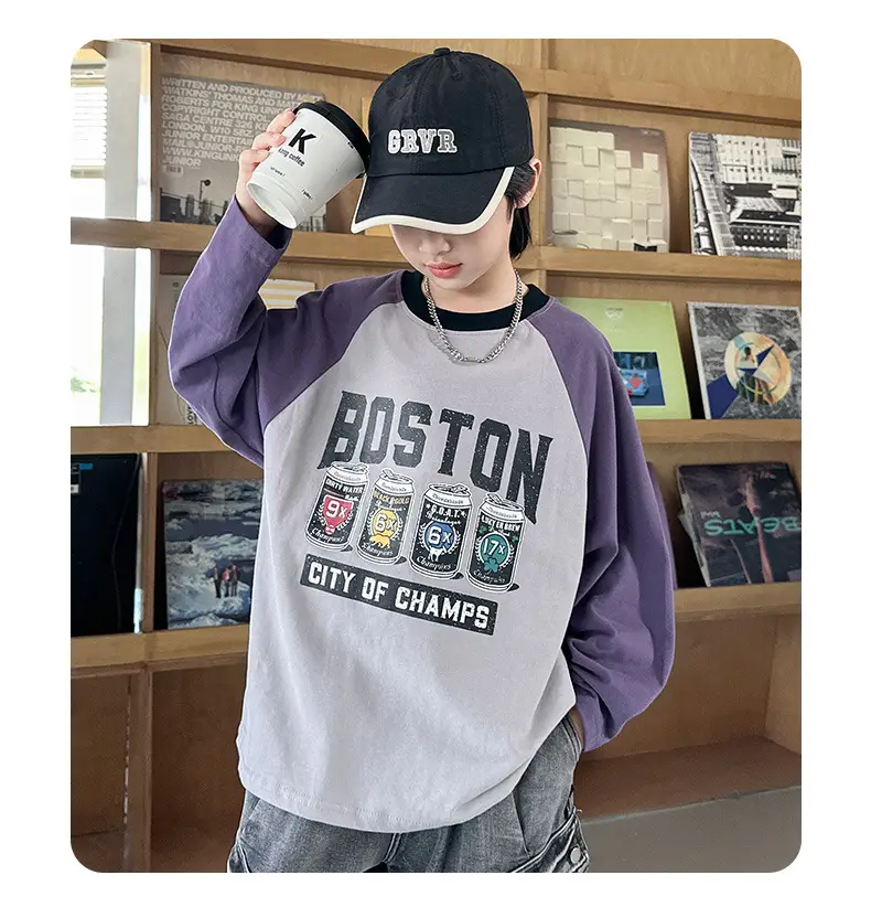Boys Long Sleeve Boston City of Camels T-Shirt Purple — feature 23