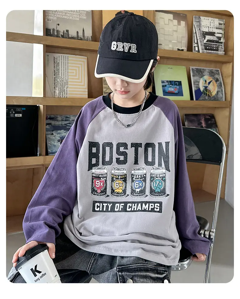 Boys Long Sleeve Boston City of Camels T-Shirt Purple — feature 25