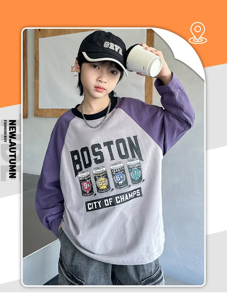 Boys Long Sleeve Boston City of Camels T-Shirt Purple — feature 9