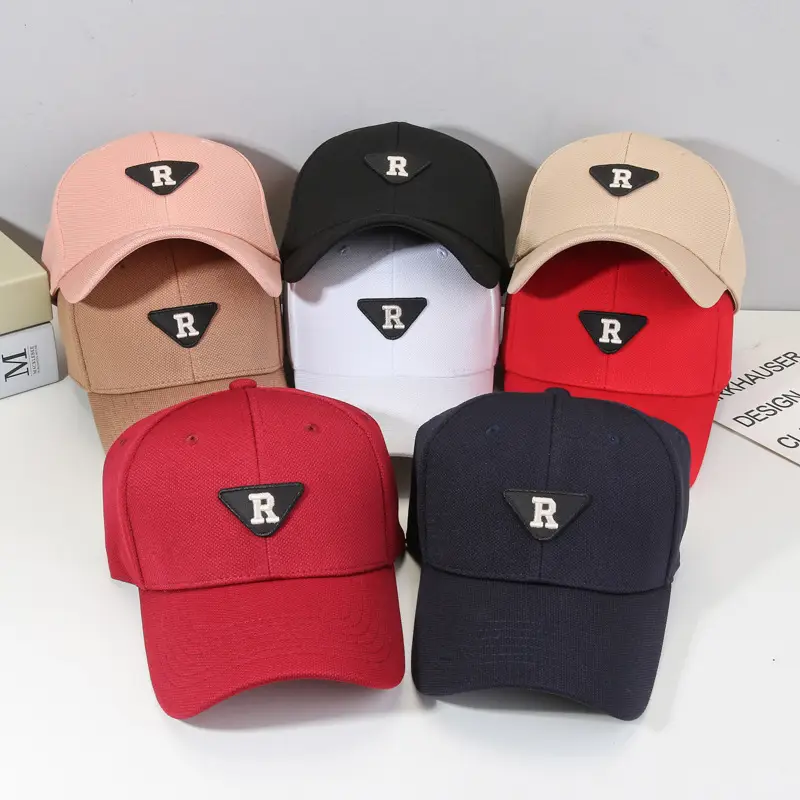 R Men's Red Cotton Baseball Cap with Triangle Logo