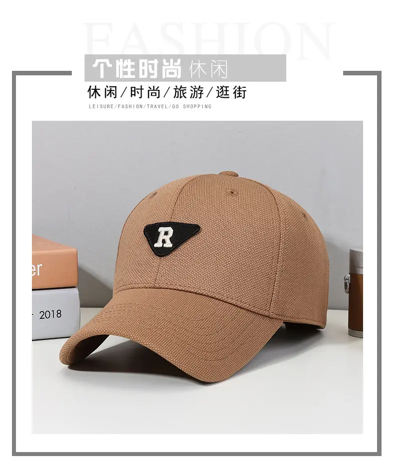 R Men's Red Cotton Baseball Cap with Triangle Logo — feature 3
