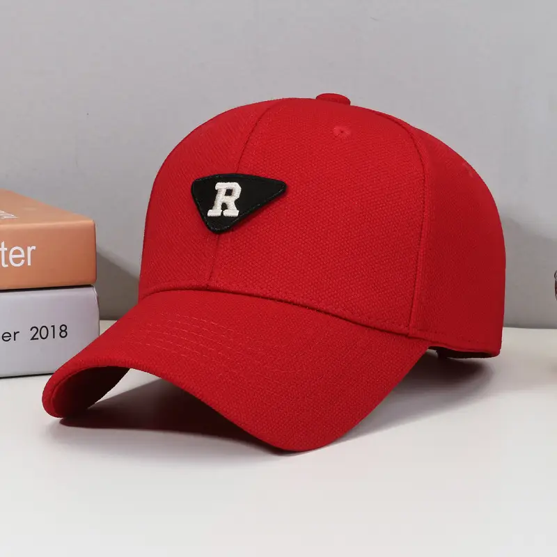 R Men's Red Cotton Baseball Cap with Triangle Logo