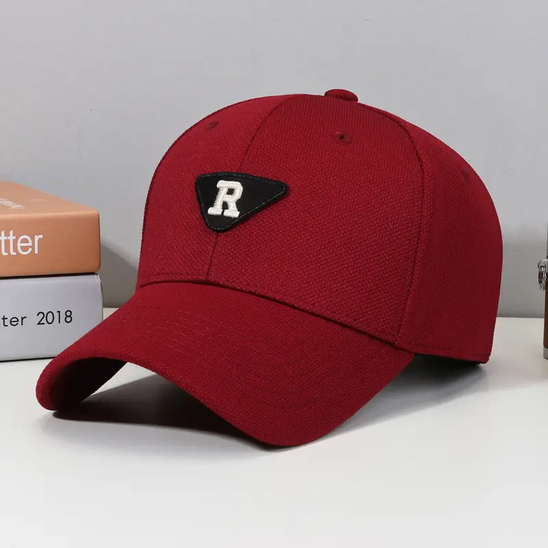 R Men's Red Cotton Baseball Cap with Triangle Logo