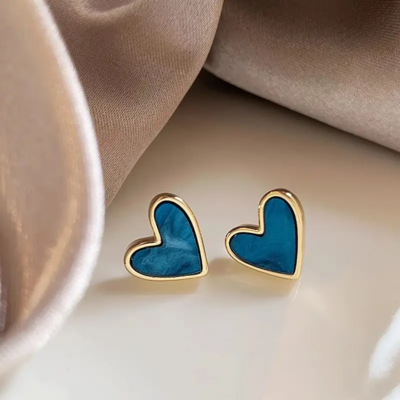 Blue Heart Earrings for Women Commuting Small Elegant High End - Image 4