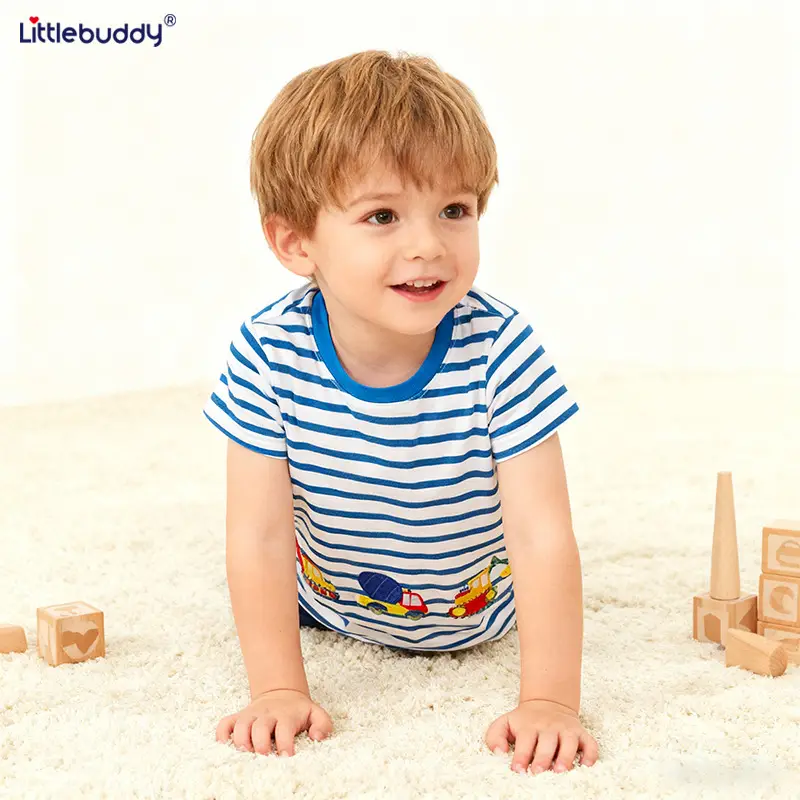 Explosions pure cotton striped T-shirt for boys spring summer - Image 3