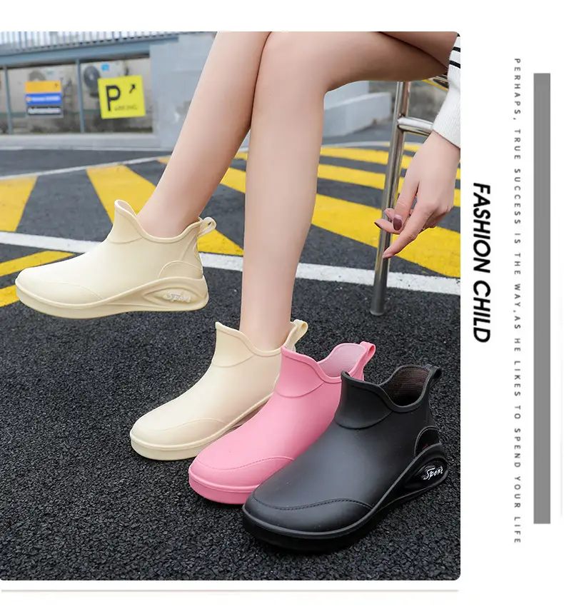 Japanese Style Rain Shoes Women's Fashion Outdoor Short Tube Water Shoes Women's Kitchen Work Non-Slip Rubber Shoes Low-top Waterproof Rain Boots — feature 12