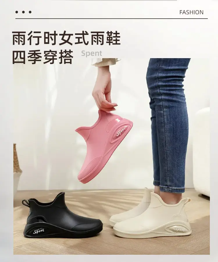 British rain boots women's new fashion rain boots waterproof flat casual non-slip kitchen work car wash rubber shoes for grocery shopping — feature 1