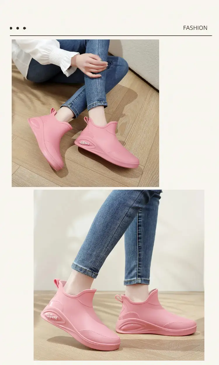 British rain boots women's new fashion rain boots waterproof flat casual non-slip kitchen work car wash rubber shoes for grocery shopping — feature 10
