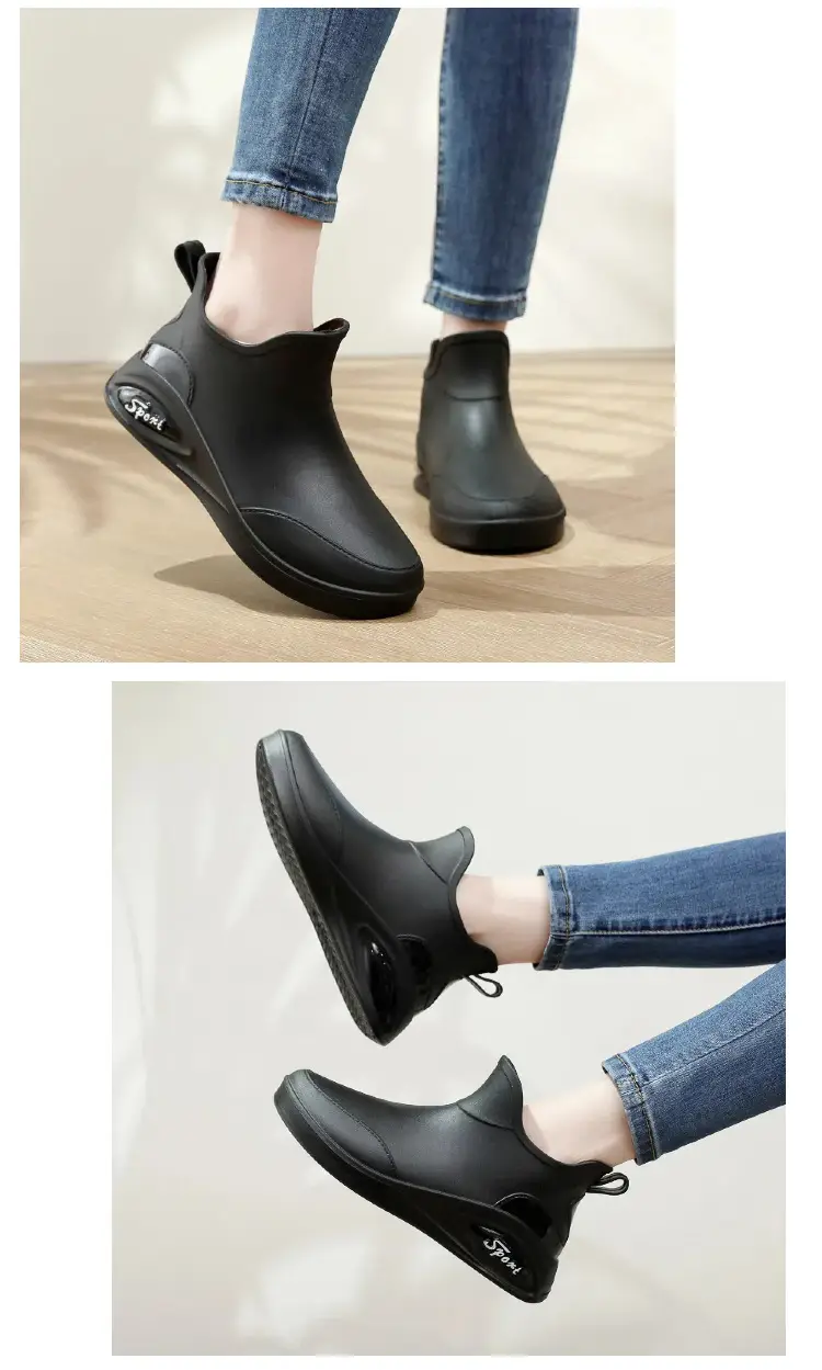 British rain boots women's new fashion rain boots waterproof flat casual non-slip kitchen work car wash rubber shoes for grocery shopping — feature 13