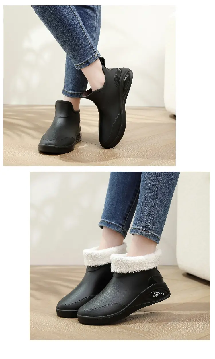 British rain boots women's new fashion rain boots waterproof flat casual non-slip kitchen work car wash rubber shoes for grocery shopping — feature 2