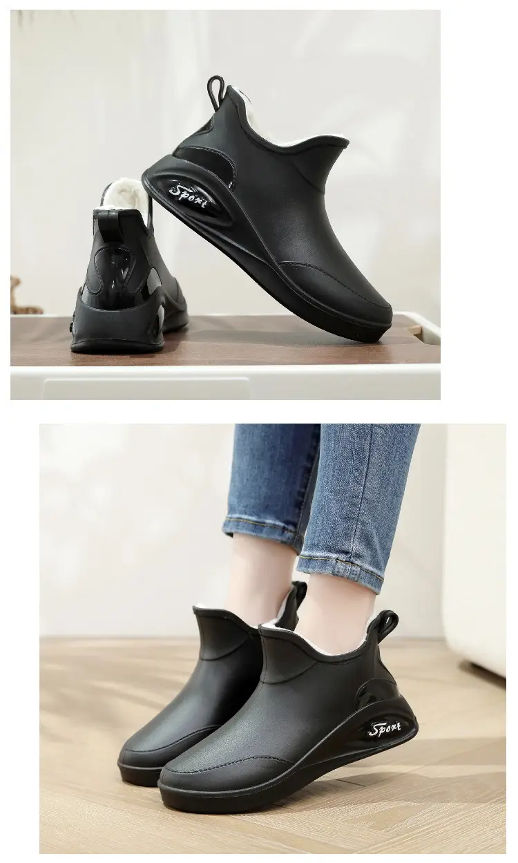 British rain boots women's new fashion rain boots waterproof flat casual non-slip kitchen work car wash rubber shoes for grocery shopping — feature 3