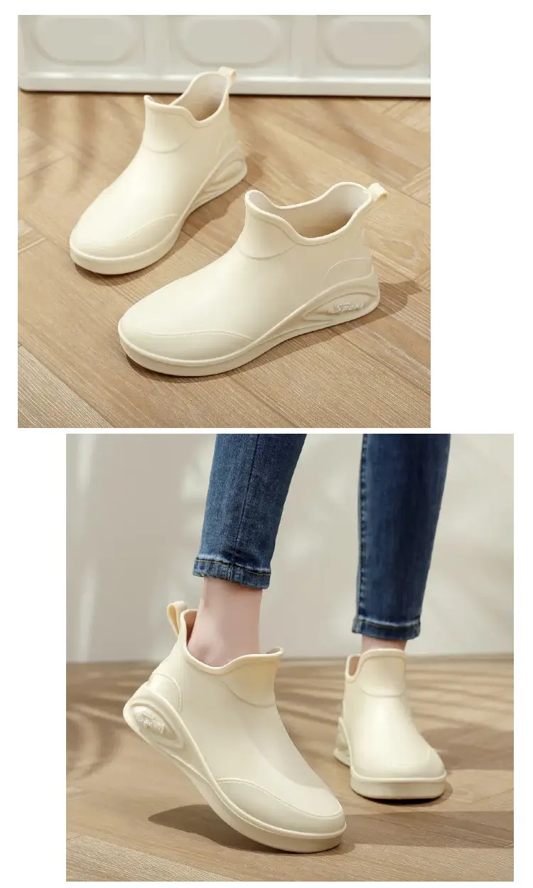 British rain boots women's new fashion rain boots waterproof flat casual non-slip kitchen work car wash rubber shoes for grocery shopping — feature 4