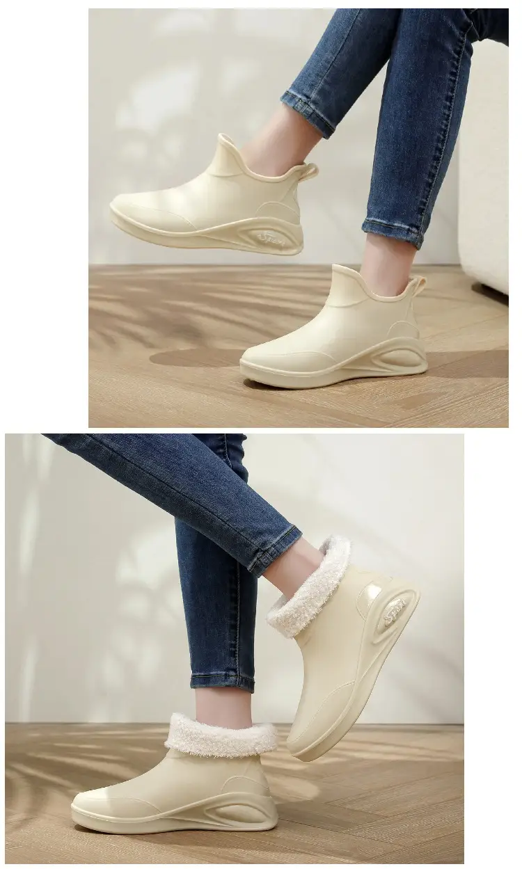 British rain boots women's new fashion rain boots waterproof flat casual non-slip kitchen work car wash rubber shoes for grocery shopping — feature 5