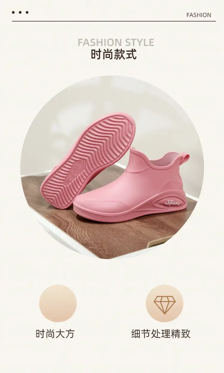 British rain boots women's new fashion rain boots waterproof flat casual non-slip kitchen work car wash rubber shoes for grocery shopping — feature 6