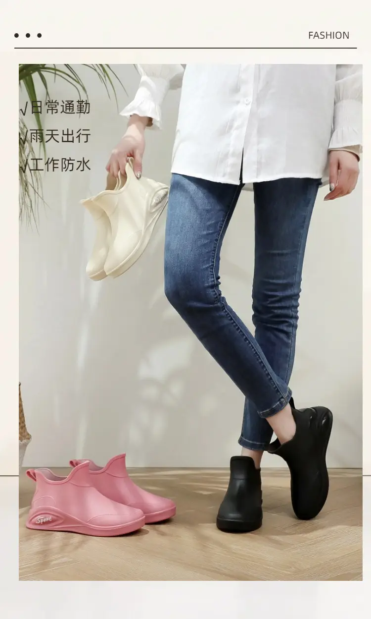 British rain boots women's new fashion rain boots waterproof flat casual non-slip kitchen work car wash rubber shoes for grocery shopping — feature 7