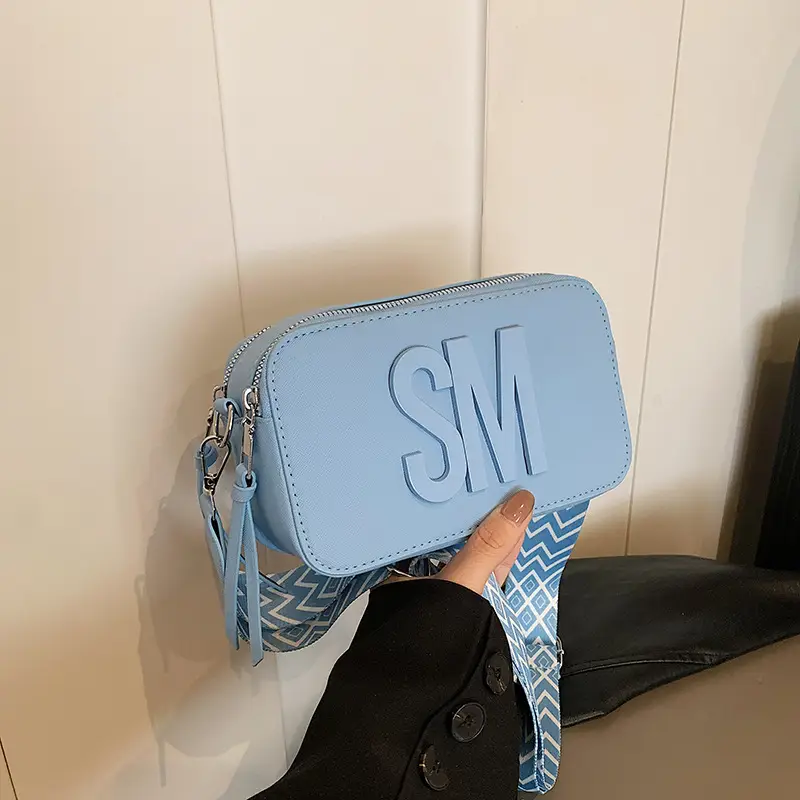 Light Blue Lettered Crossbody Bag for Women