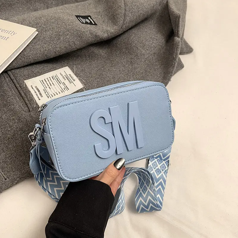 Light Blue Lettered Crossbody Bag for Women