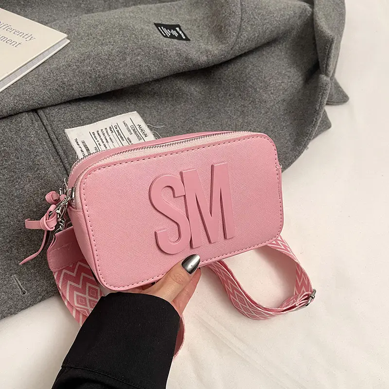 Light Blue Lettered Crossbody Bag for Women