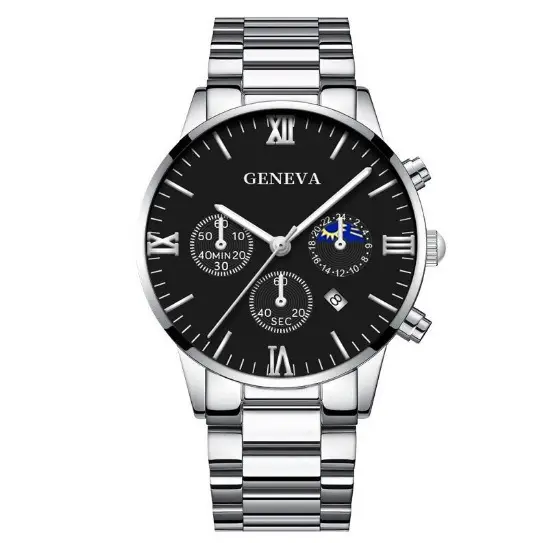 Men's Quartz Watch with Cross Necklace & Bracelet Set