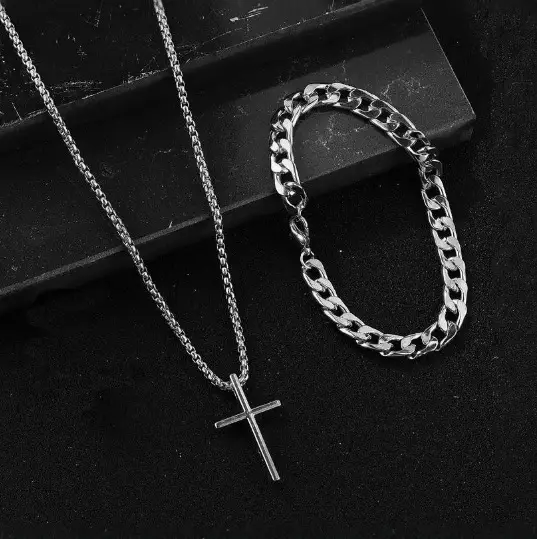 Men's Quartz Watch with Cross Necklace & Bracelet Set — feature 2