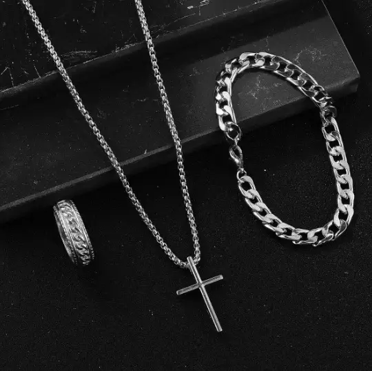 Men's Quartz Watch with Cross Necklace & Bracelet Set — feature 3