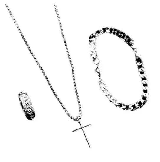 Men's Quartz Watch with Cross Necklace & Bracelet Set — feature 5