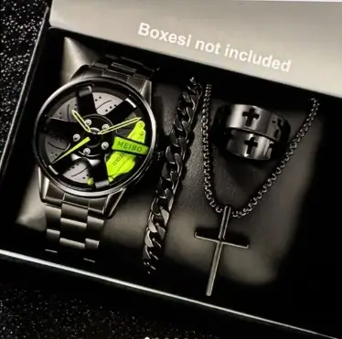 Men's Quartz Watch with Cross Necklace & Bracelet Set