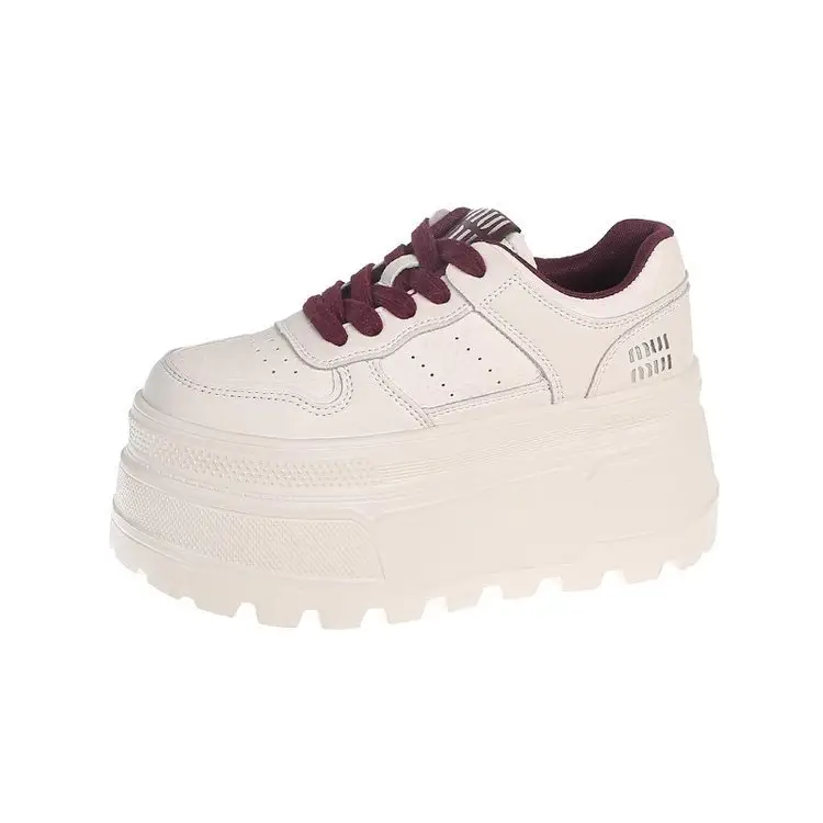 8cm Height-increasing Thick-soled Shoes Leather White Shoes Women's 2025 Spring New All-match Platform Shoes Casual Comfortable Board Shoes - Image 6