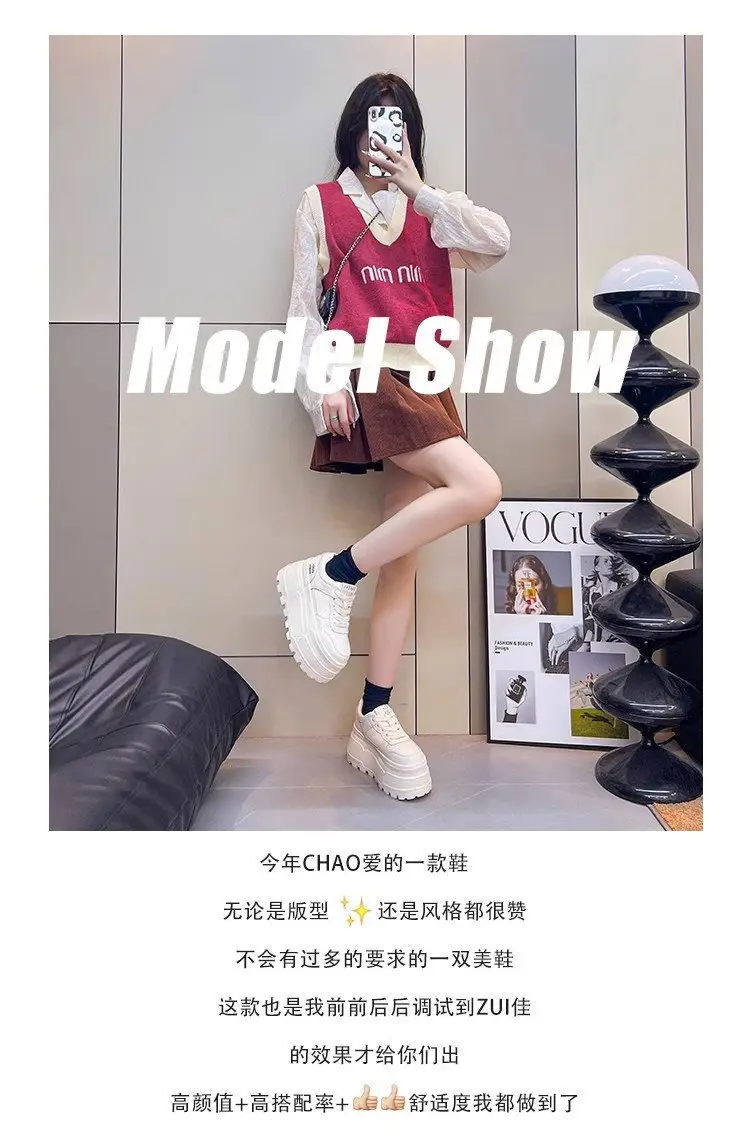 8cm Height-increasing Thick-soled Shoes Leather White Shoes Women's 2025 Spring New All-match Platform Shoes Casual Comfortable Board Shoes — feature 1