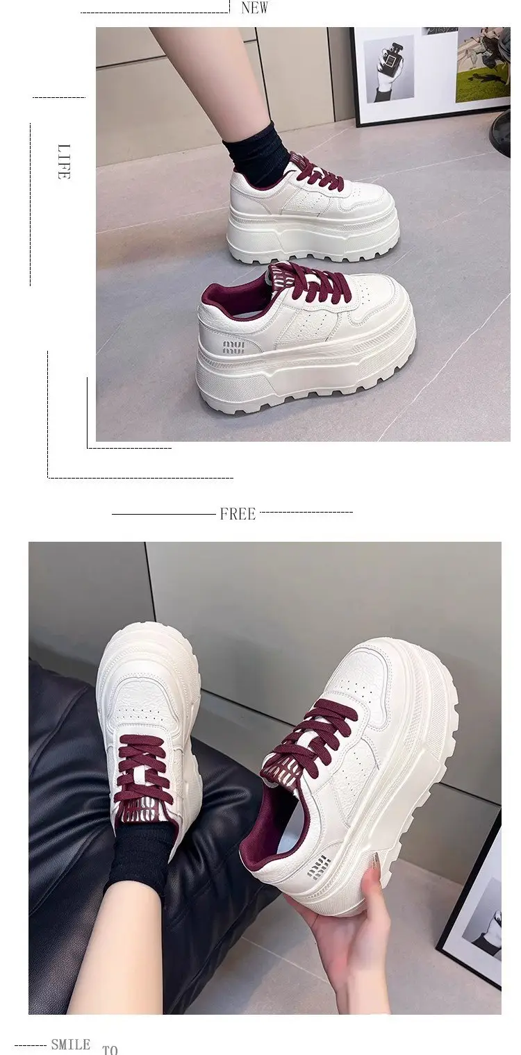 8cm Height-increasing Thick-soled Shoes Leather White Shoes Women's 2025 Spring New All-match Platform Shoes Casual Comfortable Board Shoes — feature 10