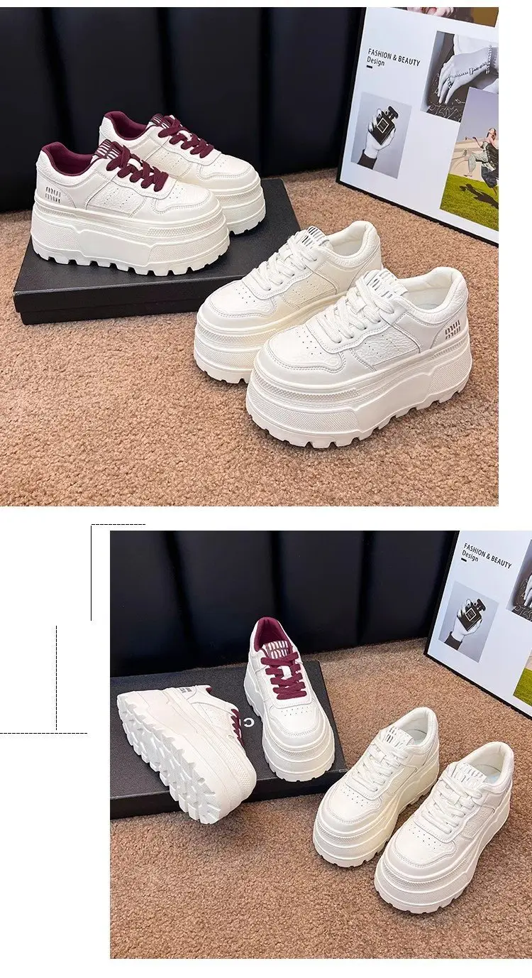 8cm Height-increasing Thick-soled Shoes Leather White Shoes Women's 2025 Spring New All-match Platform Shoes Casual Comfortable Board Shoes — feature 14