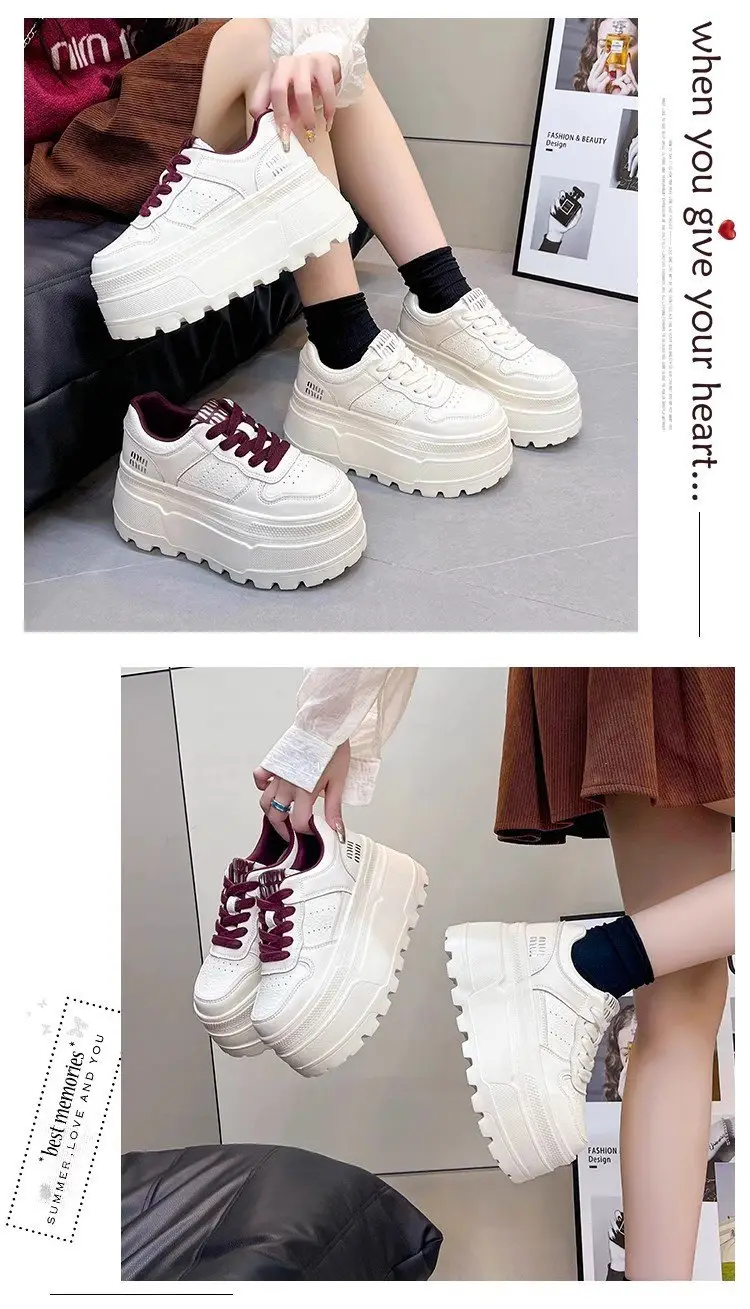 8cm Height-increasing Thick-soled Shoes Leather White Shoes Women's 2025 Spring New All-match Platform Shoes Casual Comfortable Board Shoes — feature 5